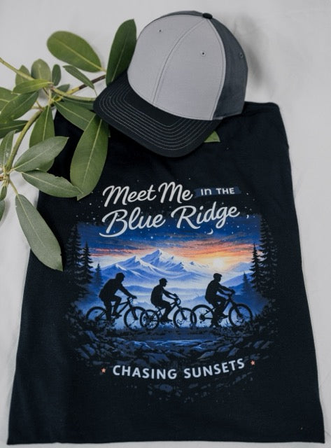 Blue Ridge Mountains Sunset Cycling Graphic Tee, Mountain Bike Adventure Shirt