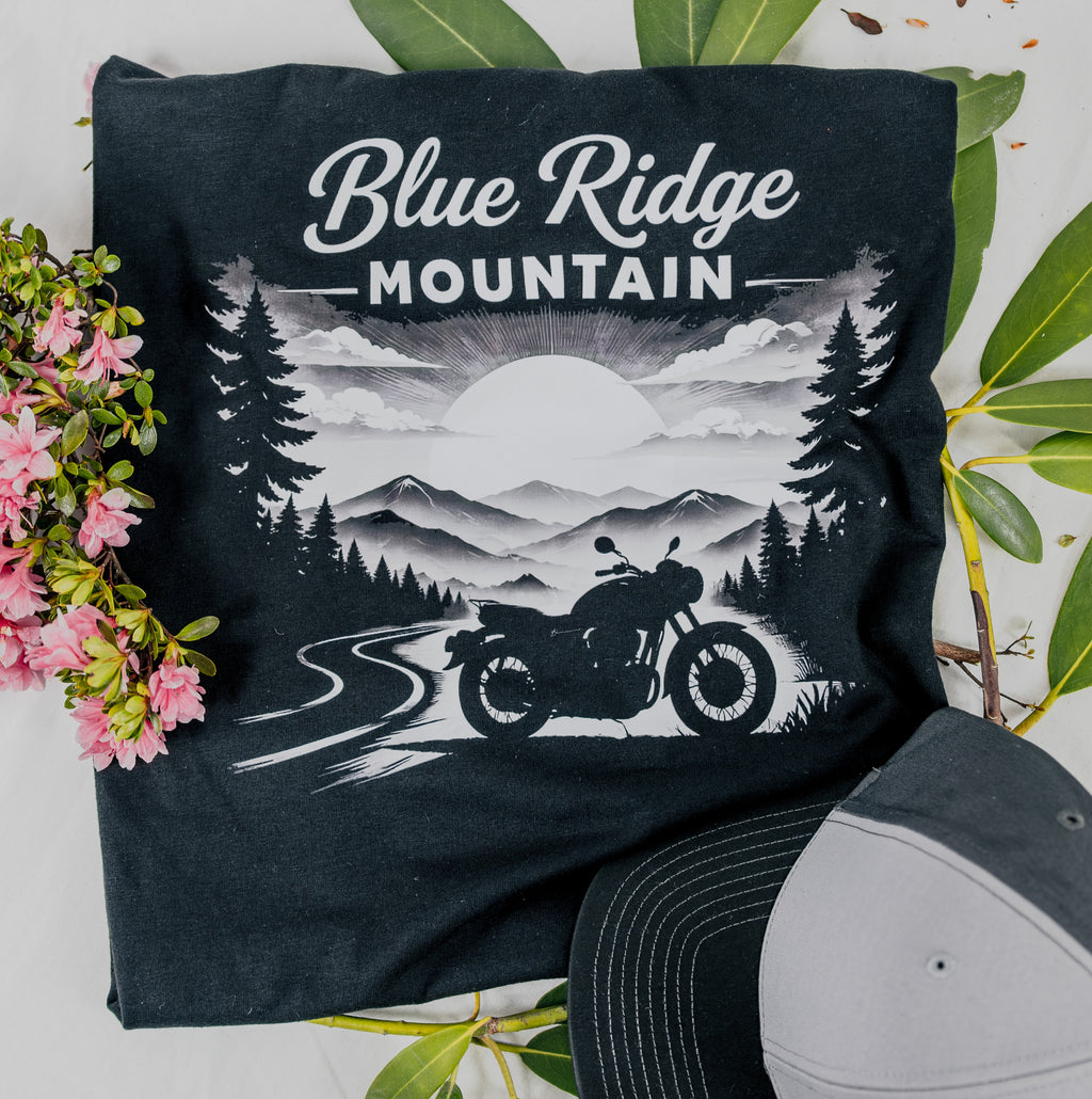 Blue Ridge Mountain Motorcycle T-Shirt, Vintage Biker Nature Graphic Tee