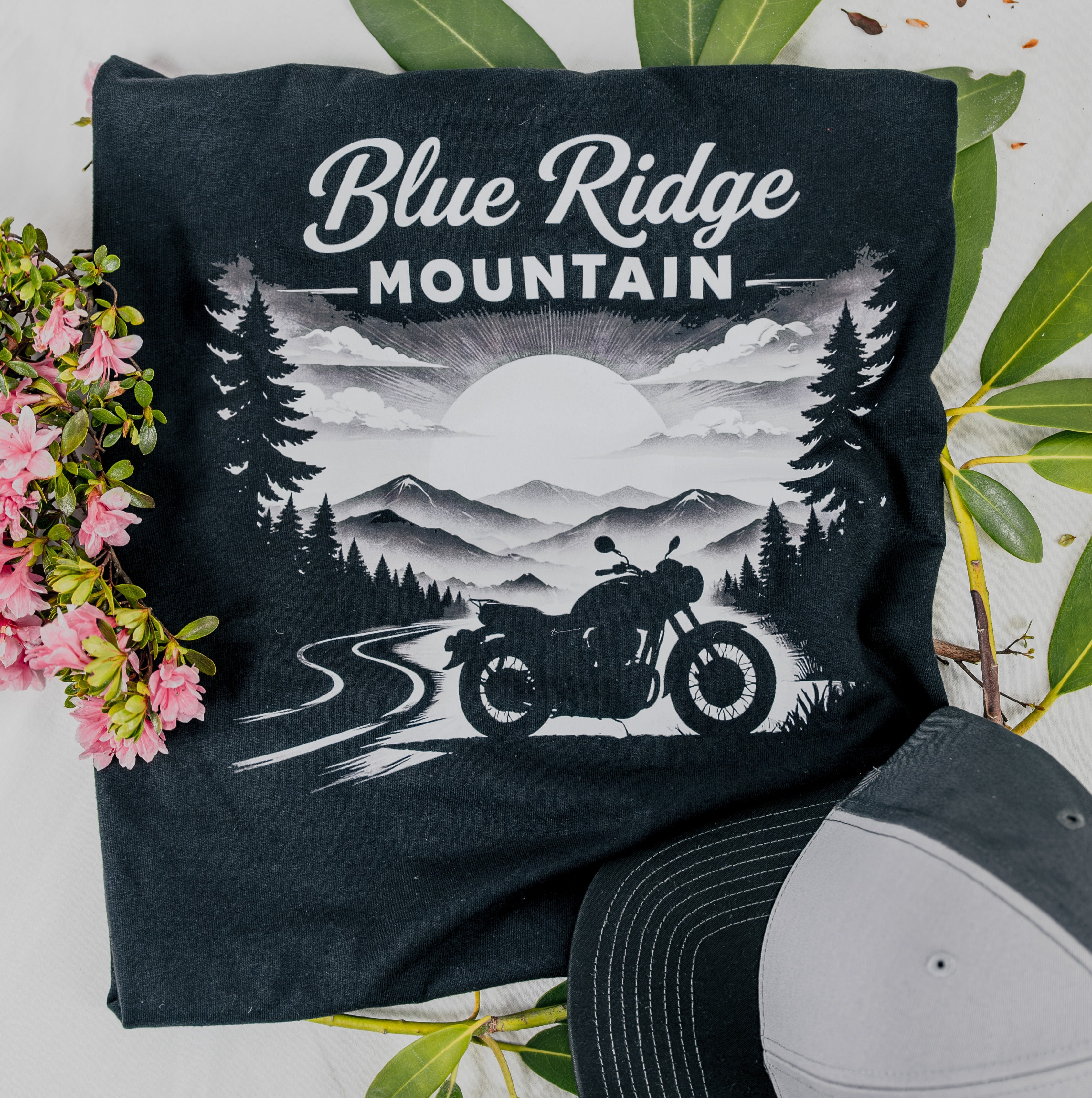 Blue Ridge Mountain Motorcycle T-Shirt, Vintage Biker Nature Graphic Tee