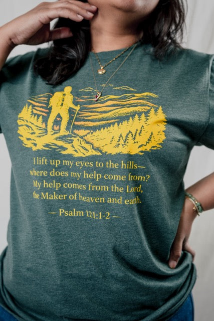 Christian Hiking Shirt, Psalm 121 Graphic Tee, Mountain Faith Apparel