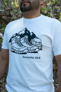 Christian Hiking T-Shirt, Proverbs 16:9 Faith Outdoor Tee