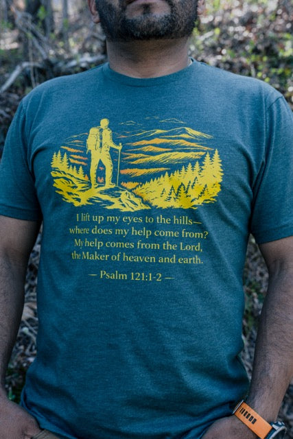 Christian Hiking Shirt, Psalm 121 Graphic Tee, Mountain Faith Apparel