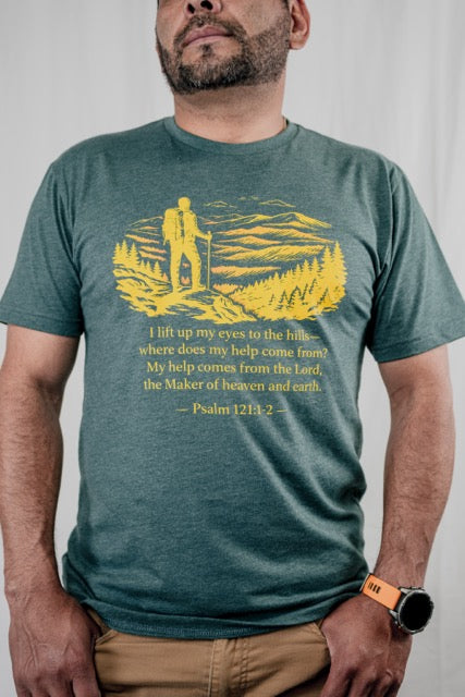 Christian Hiking Shirt, Psalm 121 Graphic Tee, Mountain Faith Apparel