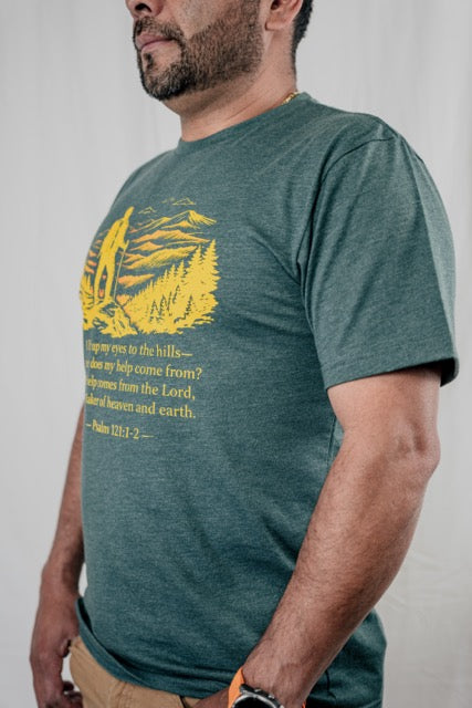 Christian Hiking Shirt, Psalm 121 Graphic Tee, Mountain Faith Apparel