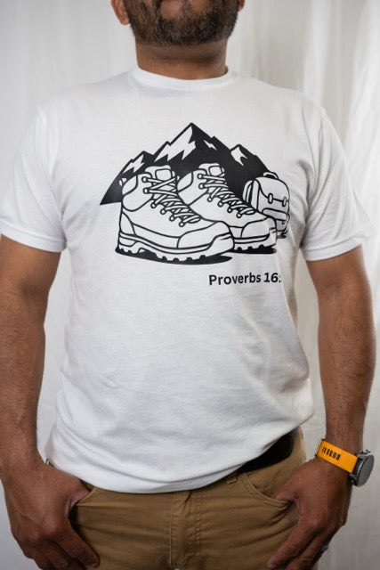 Christian Hiking T-Shirt, Proverbs 16:9 Faith Outdoor Tee
