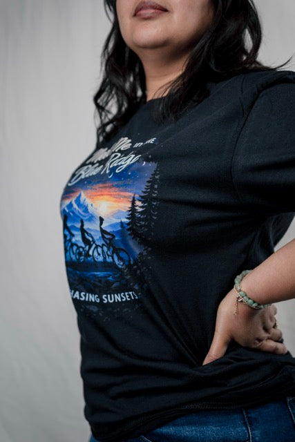 Blue Ridge Mountains Sunset Cycling Graphic Tee, Mountain Bike Adventure Shirt