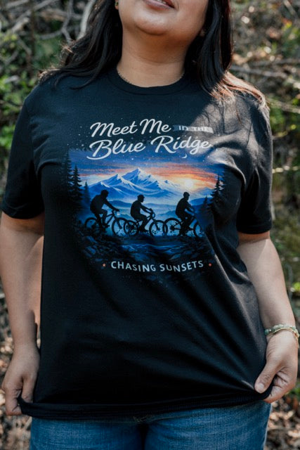 Blue Ridge Mountains Sunset Cycling Graphic Tee, Mountain Bike Adventure Shirt
