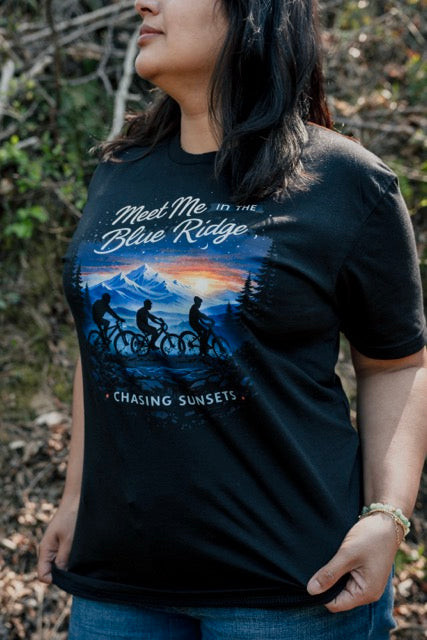 Blue Ridge Mountains Sunset Cycling Graphic Tee, Mountain Bike Adventure Shirt