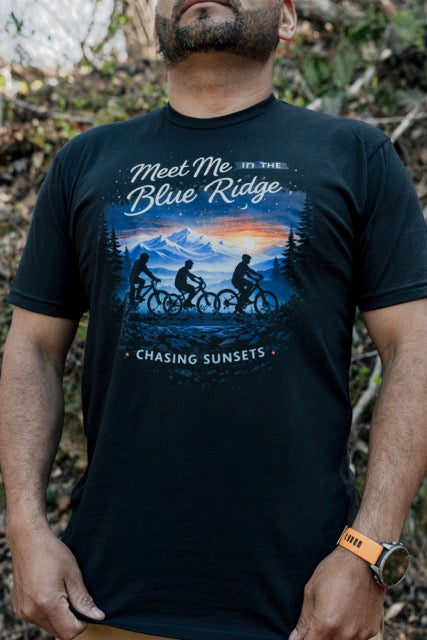 Blue Ridge Mountains Sunset Cycling Graphic Tee, Mountain Bike Adventure Shirt