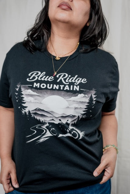 Blue Ridge Mountain Motorcycle T-Shirt, Vintage Biker Nature Graphic Tee