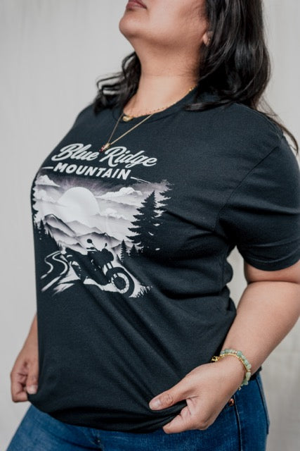 Blue Ridge Mountain Motorcycle T-Shirt, Vintage Biker Nature Graphic Tee