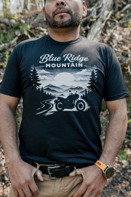 Blue Ridge Mountain Motorcycle T-Shirt, Vintage Biker Nature Graphic Tee