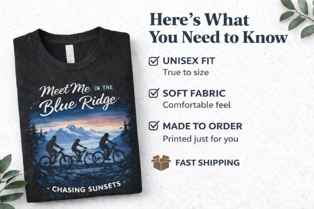 Blue Ridge Mountains Sunset Cycling Graphic Tee, Mountain Bike Adventure Shirt