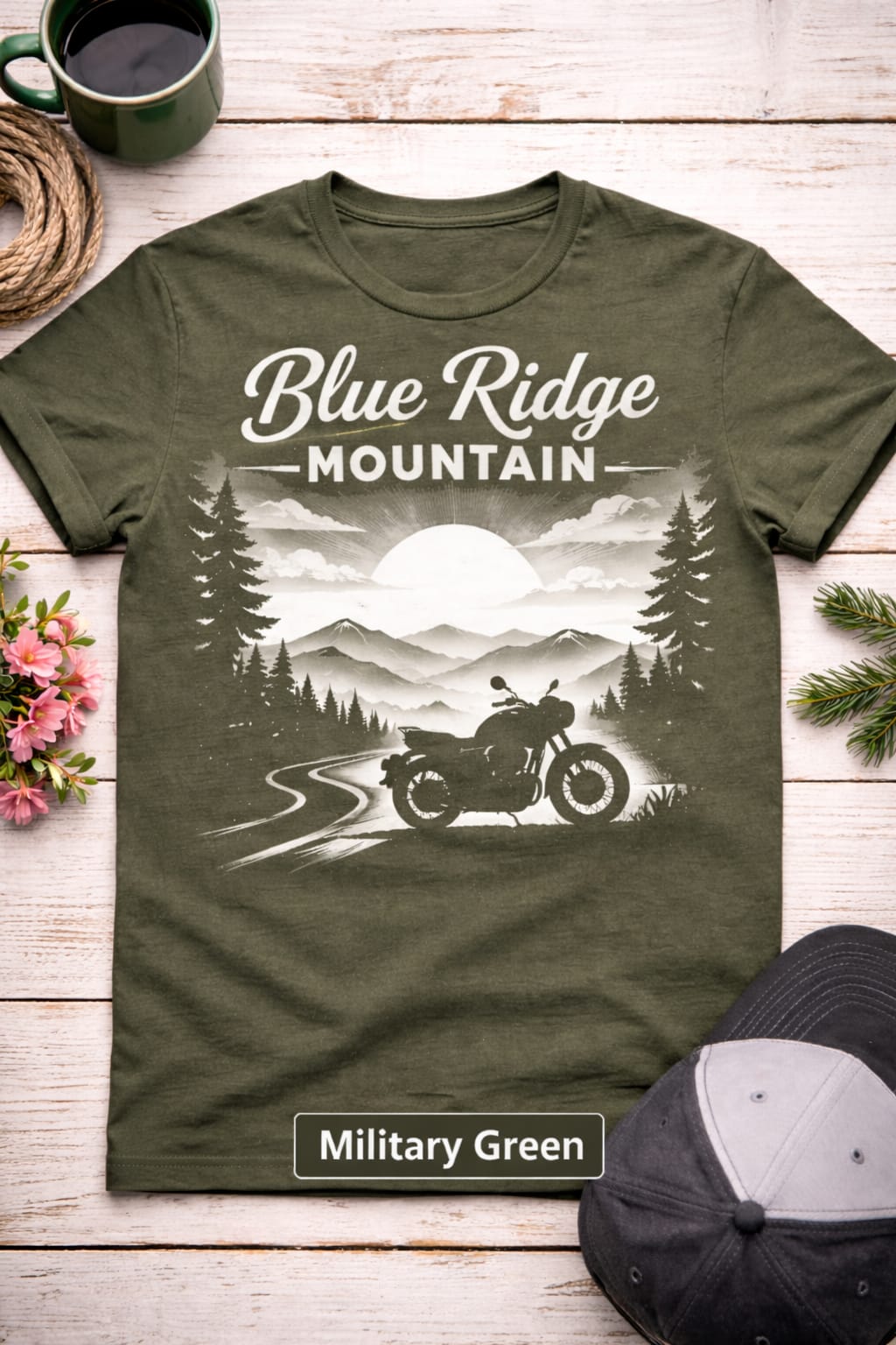 Blue Ridge Mountain Motorcycle T-Shirt, Vintage Biker Nature Graphic Tee