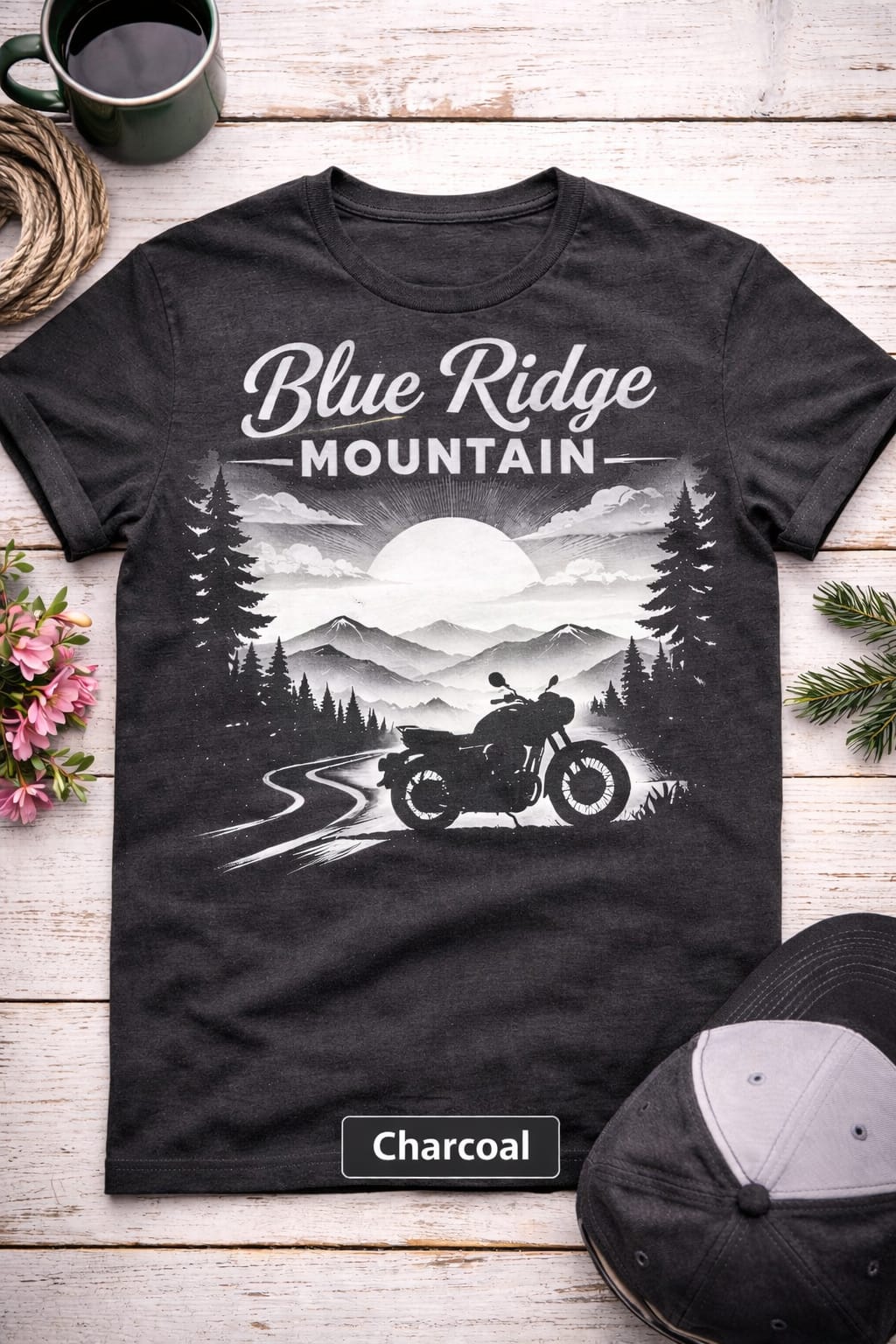 Blue Ridge Mountain Motorcycle T-Shirt, Vintage Biker Nature Graphic Tee