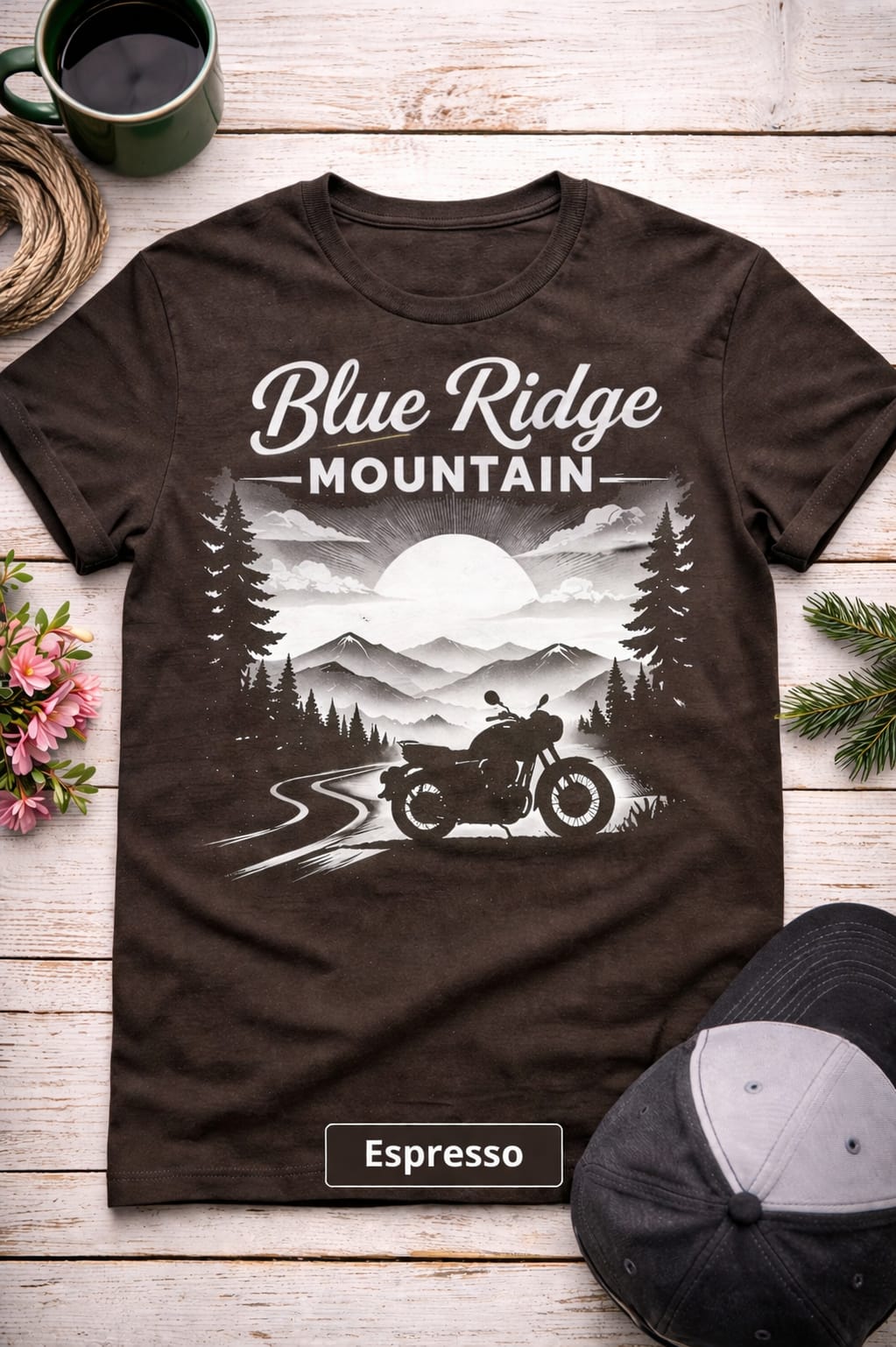 Blue Ridge Mountain Motorcycle T-Shirt, Vintage Biker Nature Graphic Tee