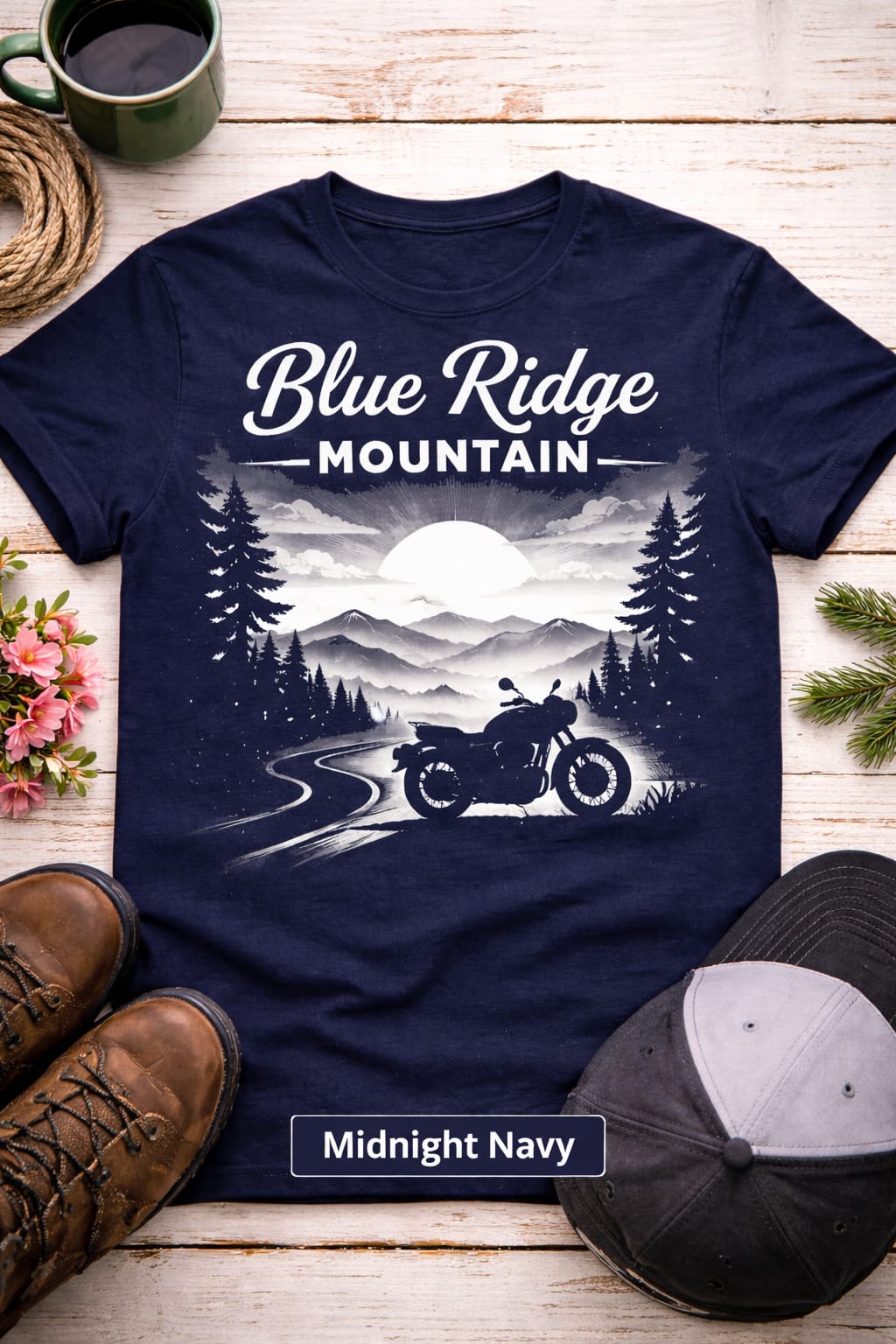 Blue Ridge Mountain Motorcycle T-Shirt, Vintage Biker Nature Graphic Tee