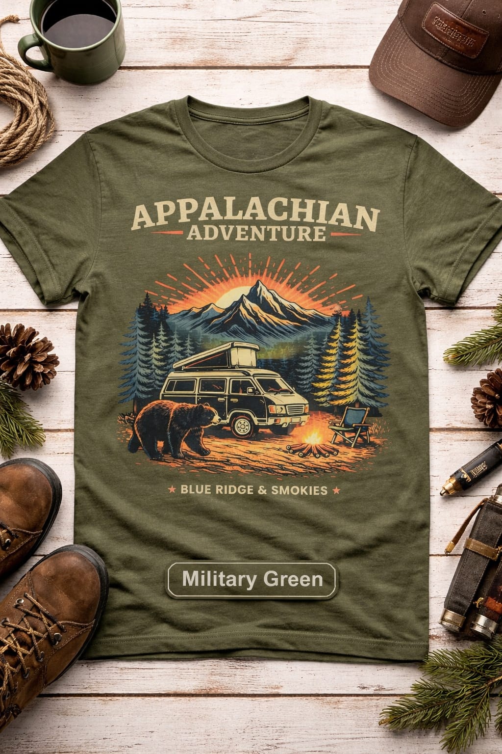 Appalachian Adventure Shirt, Blue Ridge Mountains Van Life Tee, Camping Bear Nature Shirt