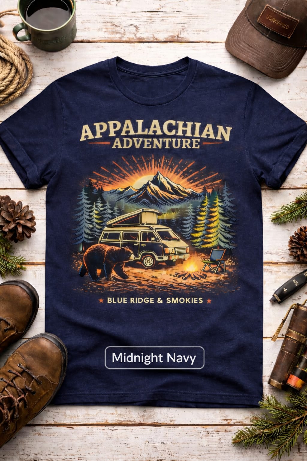 Appalachian Adventure Shirt, Blue Ridge Mountains Van Life Tee, Camping Bear Nature Shirt