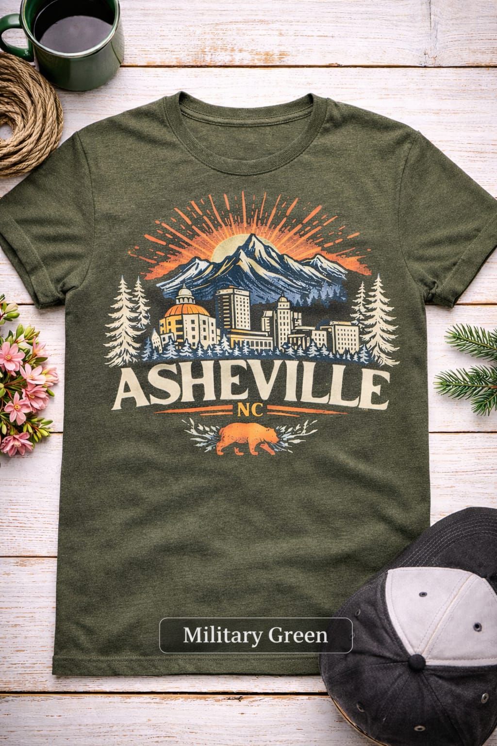 Asheville NC Mountain Graphic Tee, Blue Ridge Bear Shirt