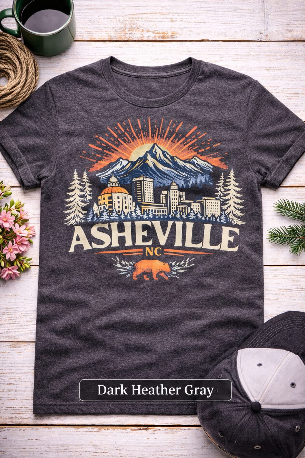 Asheville NC Mountain Graphic Tee, Blue Ridge Bear Shirt