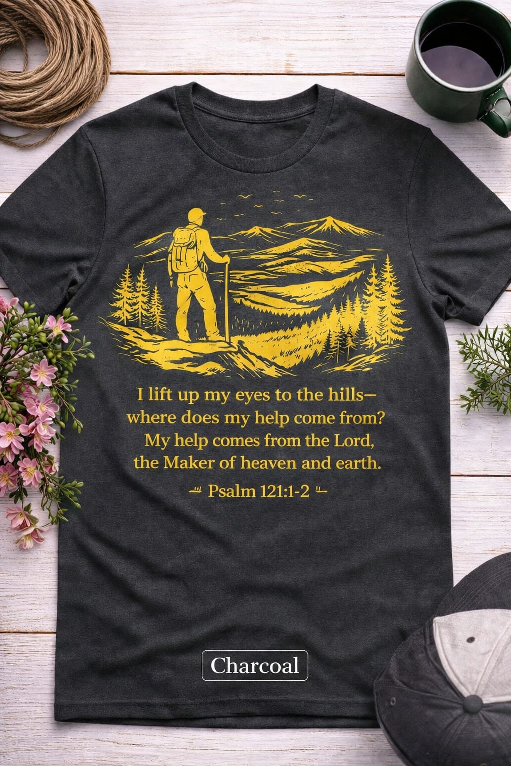 Christian Hiking Shirt, Psalm 121 Graphic Tee, Mountain Faith Apparel