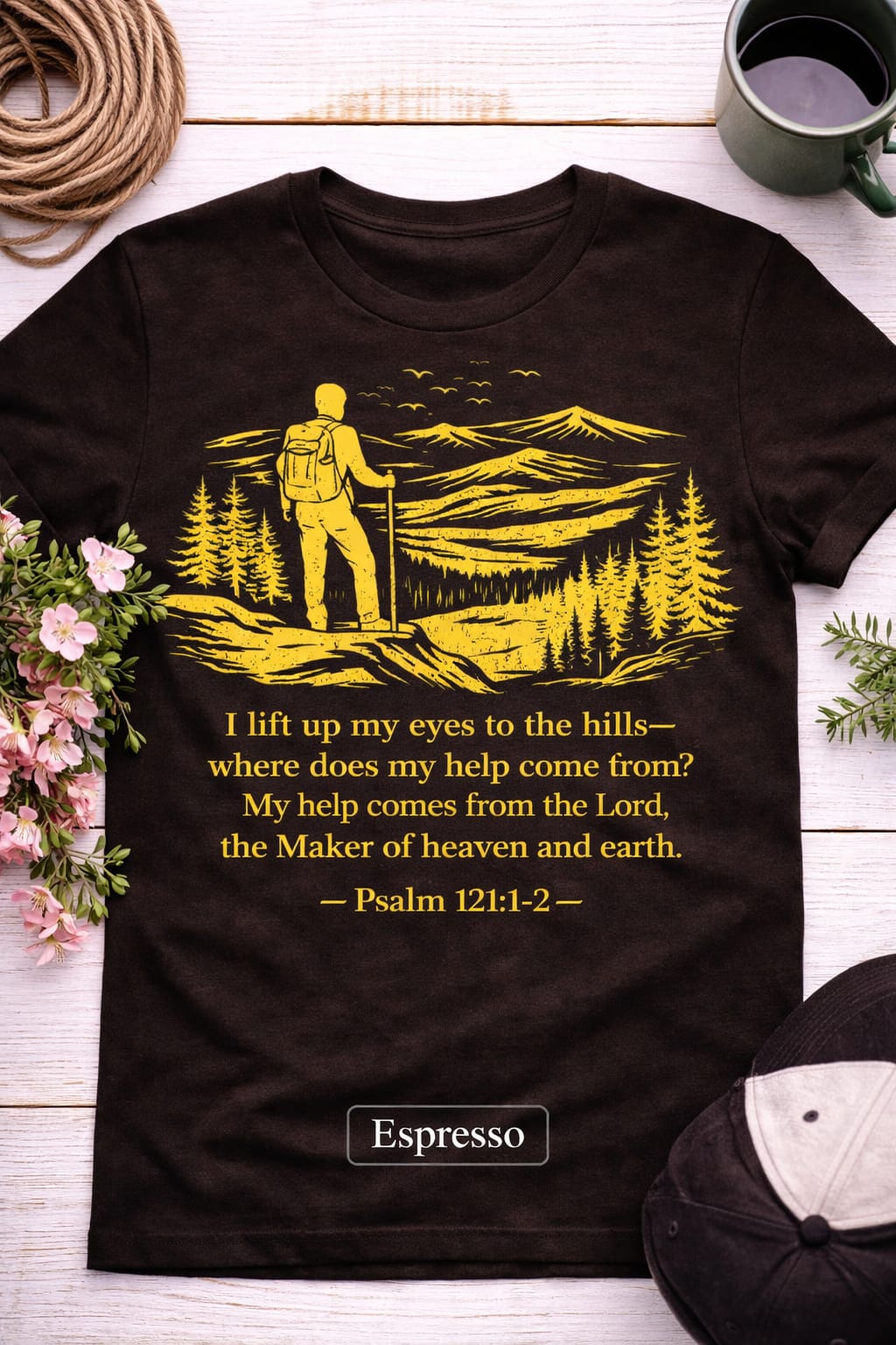 Christian Hiking Shirt, Psalm 121 Graphic Tee, Mountain Faith Apparel
