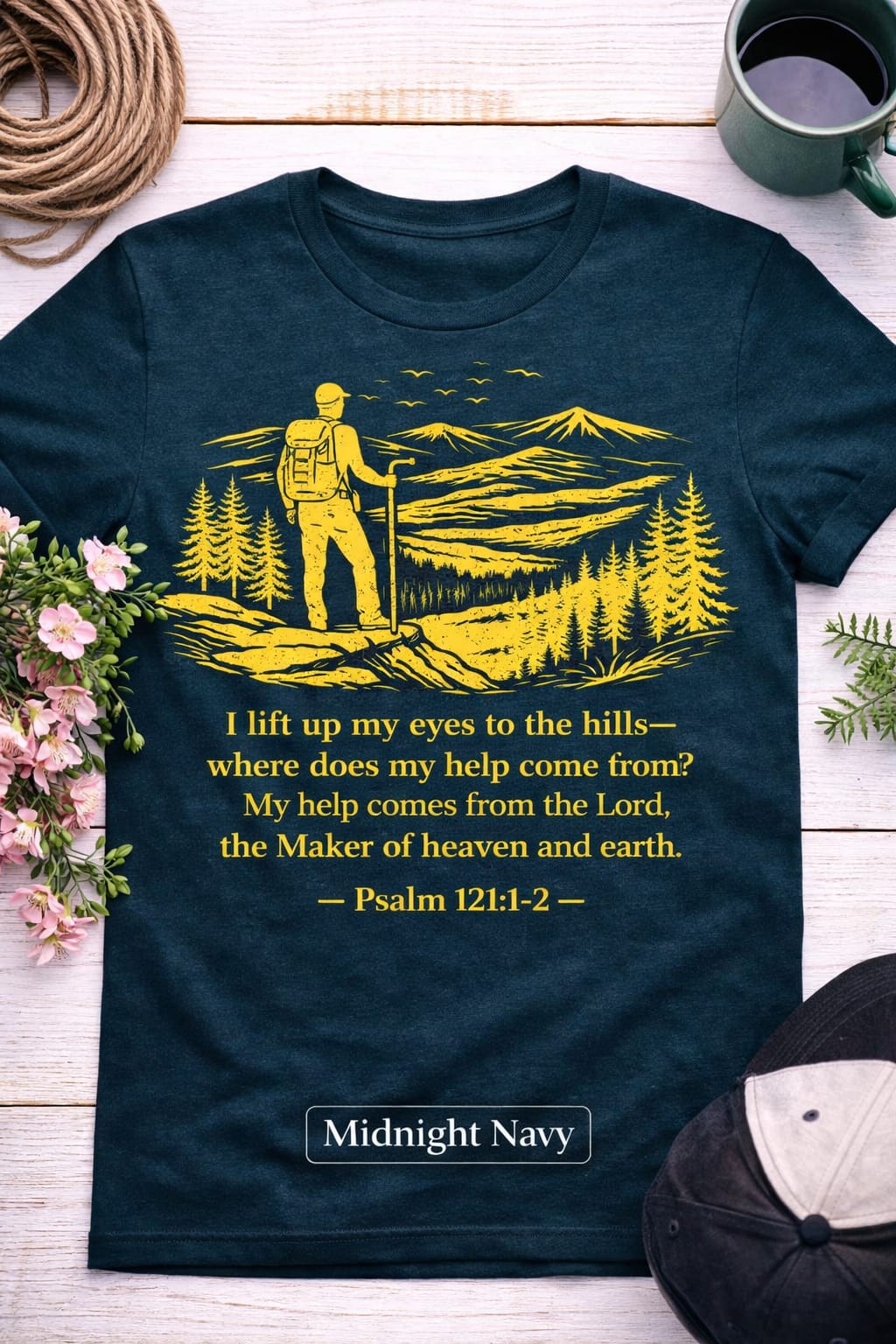 Christian Hiking Shirt, Psalm 121 Graphic Tee, Mountain Faith Apparel
