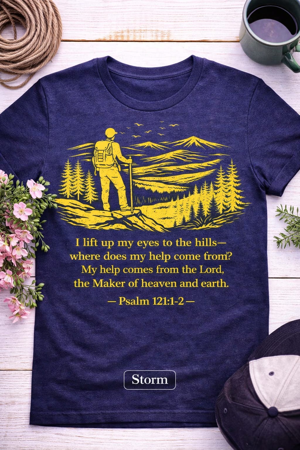 Christian Hiking Shirt, Psalm 121 Graphic Tee, Mountain Faith Apparel