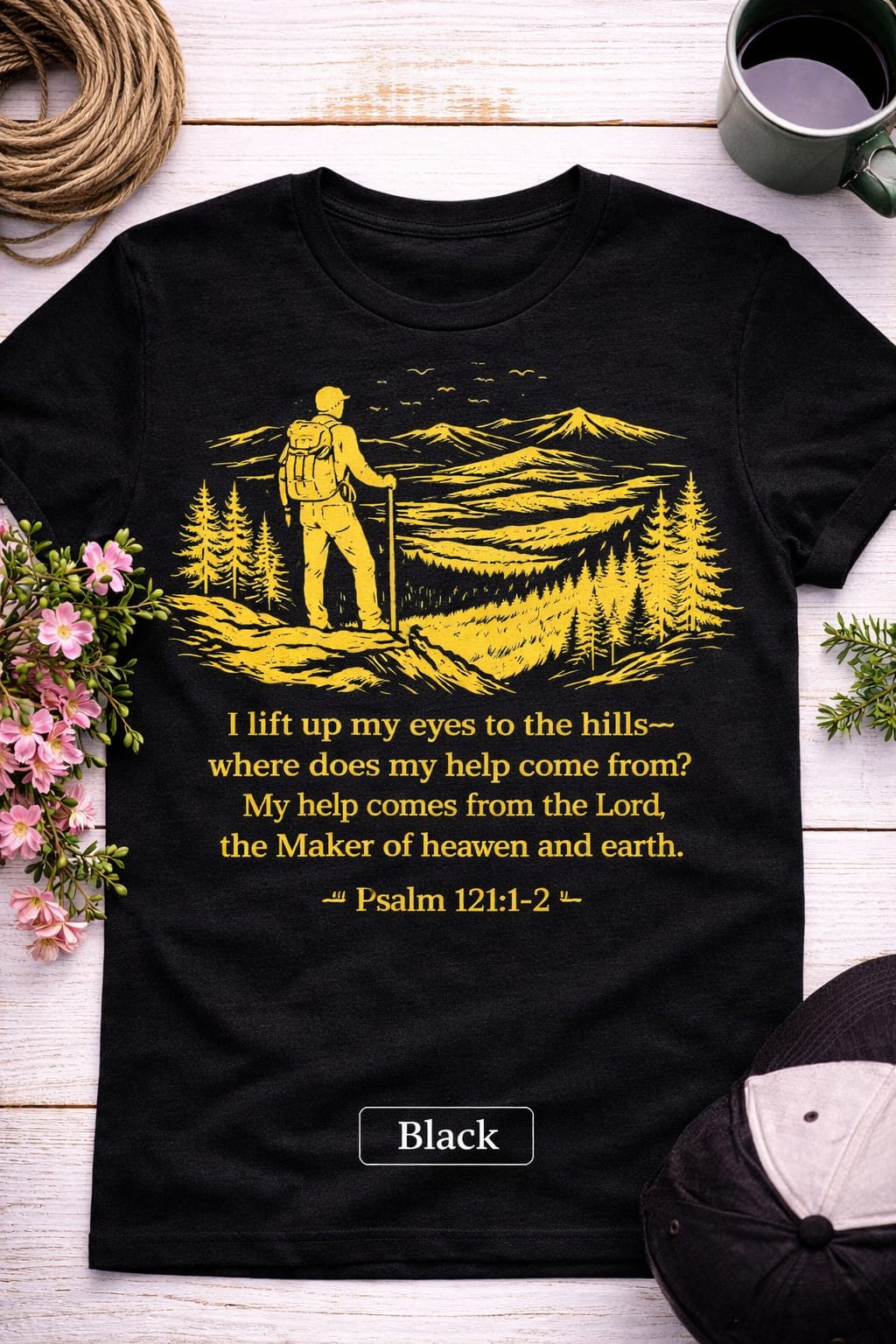 Christian Hiking Shirt, Psalm 121 Graphic Tee, Mountain Faith Apparel
